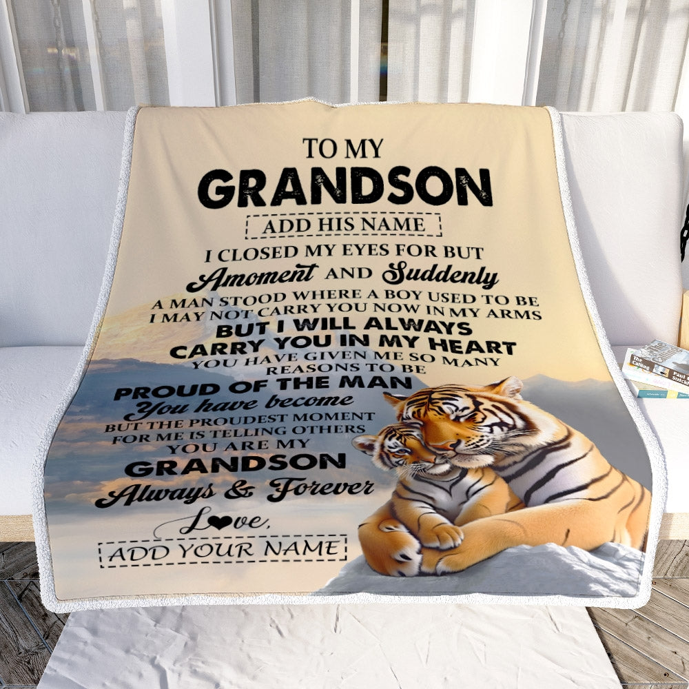 Personalized To My Grandson Gifts Blanket Tiger From Grandma Grandpa You Are My Grandson Birthday Gifts Graduation Christmas Custom Fleece Throw Blanket | teecentury