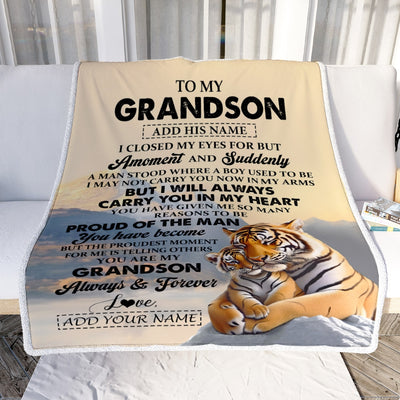 Personalized To My Grandson Gifts Blanket Tiger From Grandma Grandpa You Are My Grandson Birthday Gifts Graduation Christmas Custom Fleece Throw Blanket | teecentury