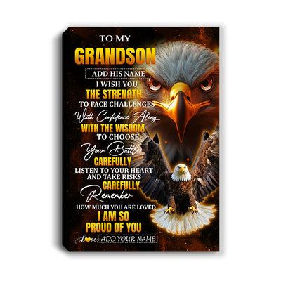 Personalized To My Grandson Gifts Canvas From Grandma Grandpa I Wish You The Strength Eagle Grandson Birthday Gifts Christmas Graduation Custom Wall Art Framed Canvas | teecentury