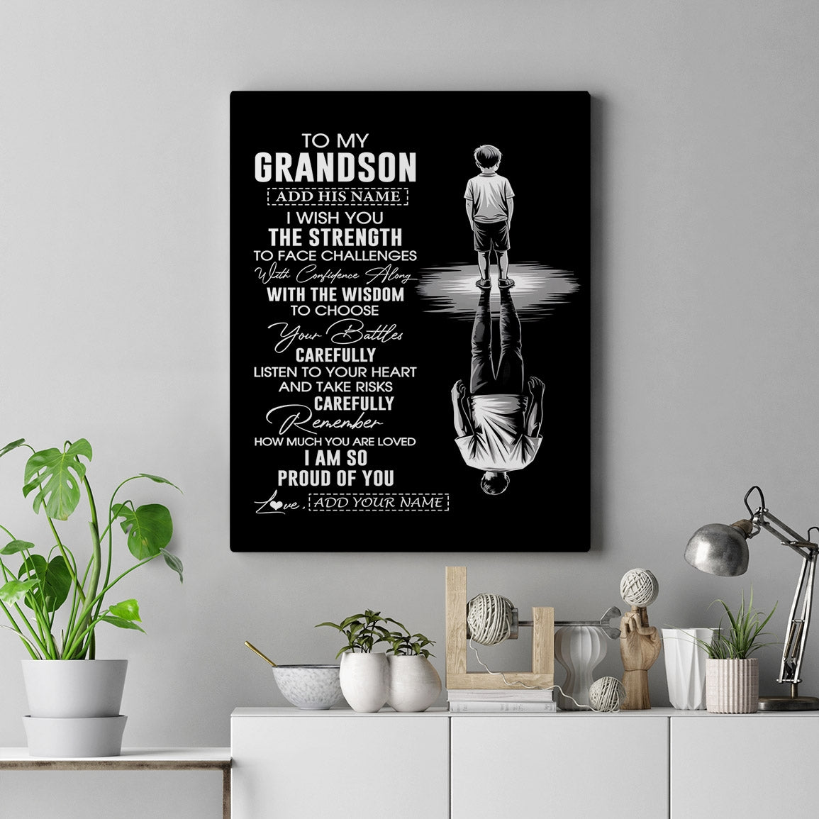 Personalized To My Grandson Gifts Canvas From Grandma Grandpa I Wish You The Strength Grandson Birthday Gifts Christmas Graduation Custom Wall Art Framed Canvas | teecentury