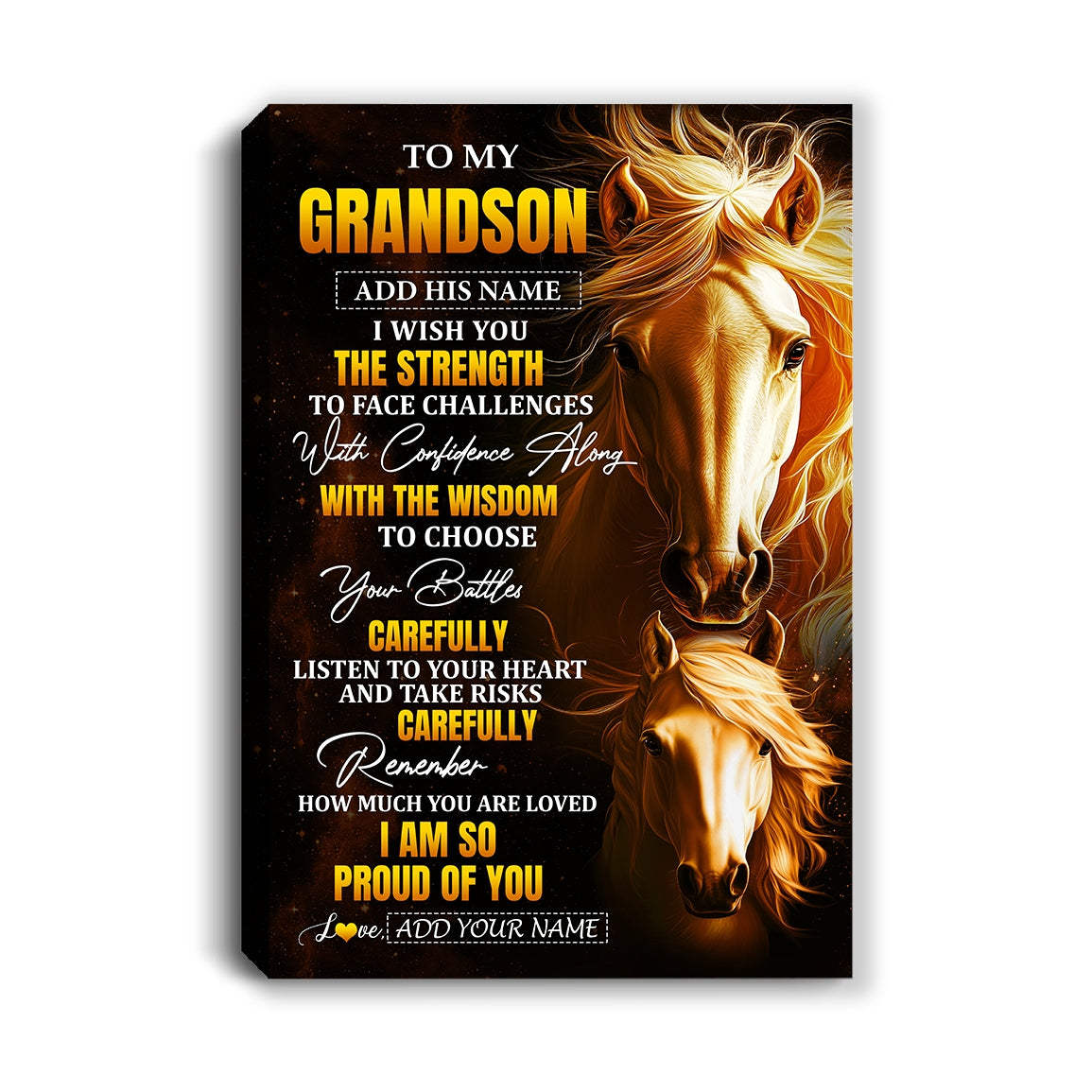 Personalized To My Grandson Gifts Canvas From Grandma Grandpa I Wish You The Strength Horse Grandson Birthday Gifts Christmas Graduation Custom Wall Art Framed Canvas | teecentury