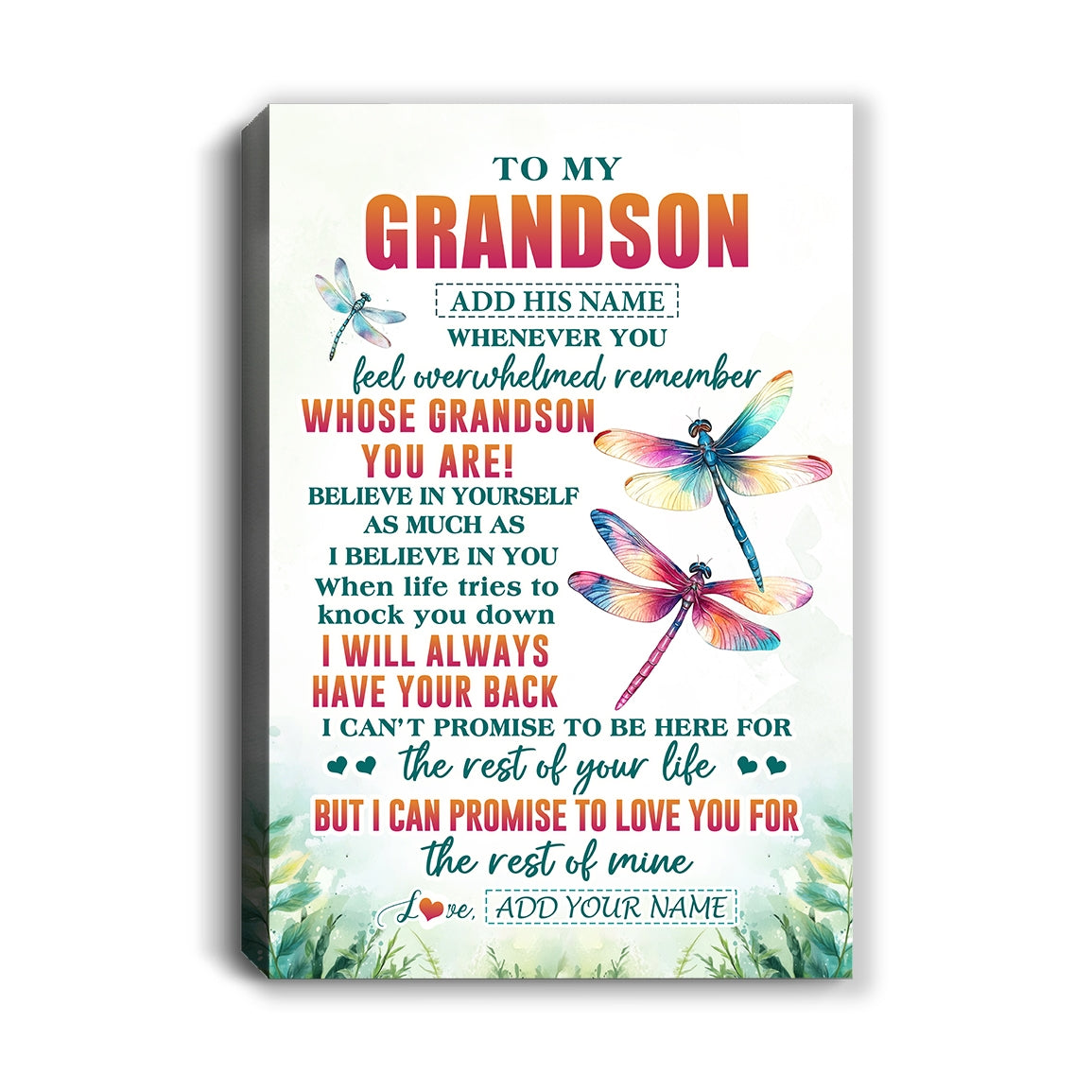 Personalized To My Grandson Gifts Canvas From Grandma Grandpa Whenever You Feel Dragonfly Grandson Birthday Gifts Graduation Christmas Custom Wall Art Framed Canvas | teecentury