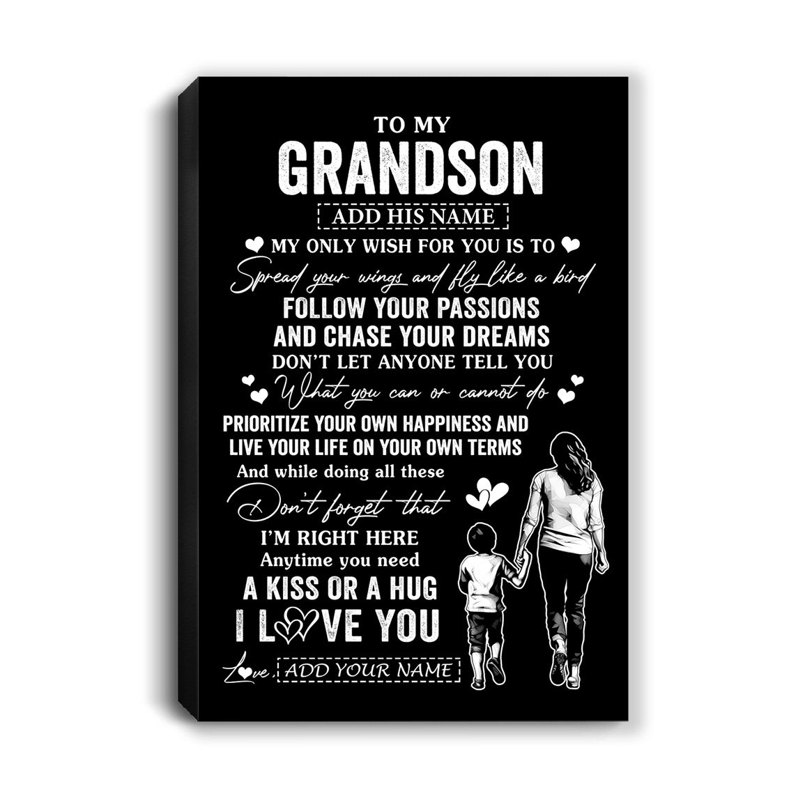 Personalized To My Grandson Gifts Canvas From Grandma Nana My Only Wish For You Grandson Birthday Gifts Graduation Christmas Custom Wall Art Print Framed Canvas | teecentury