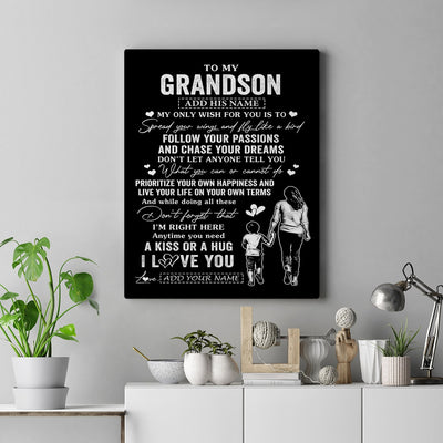 Personalized To My Grandson Gifts Canvas From Grandma Nana My Only Wish For You Grandson Birthday Gifts Graduation Christmas Custom Wall Art Print Framed Canvas | teecentury