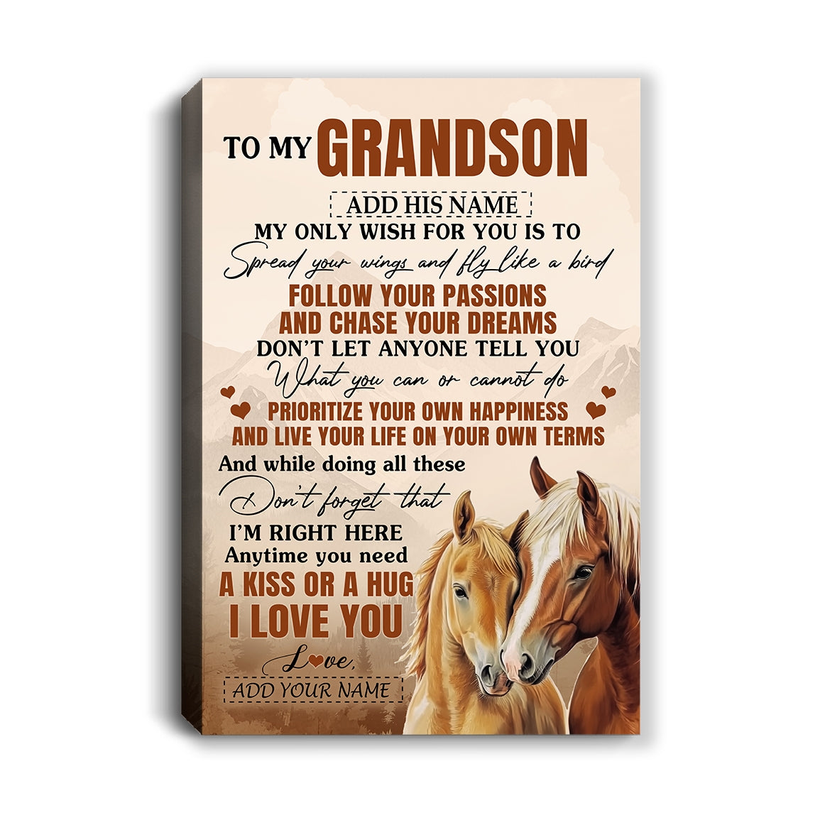 Personalized To My Grandson Gifts Canvas From Grandma Papa Horse My Only Wish For You Grandson Birthday Gifts Graduation Christmas Custom Wall Art Framed Canvas | teecentury