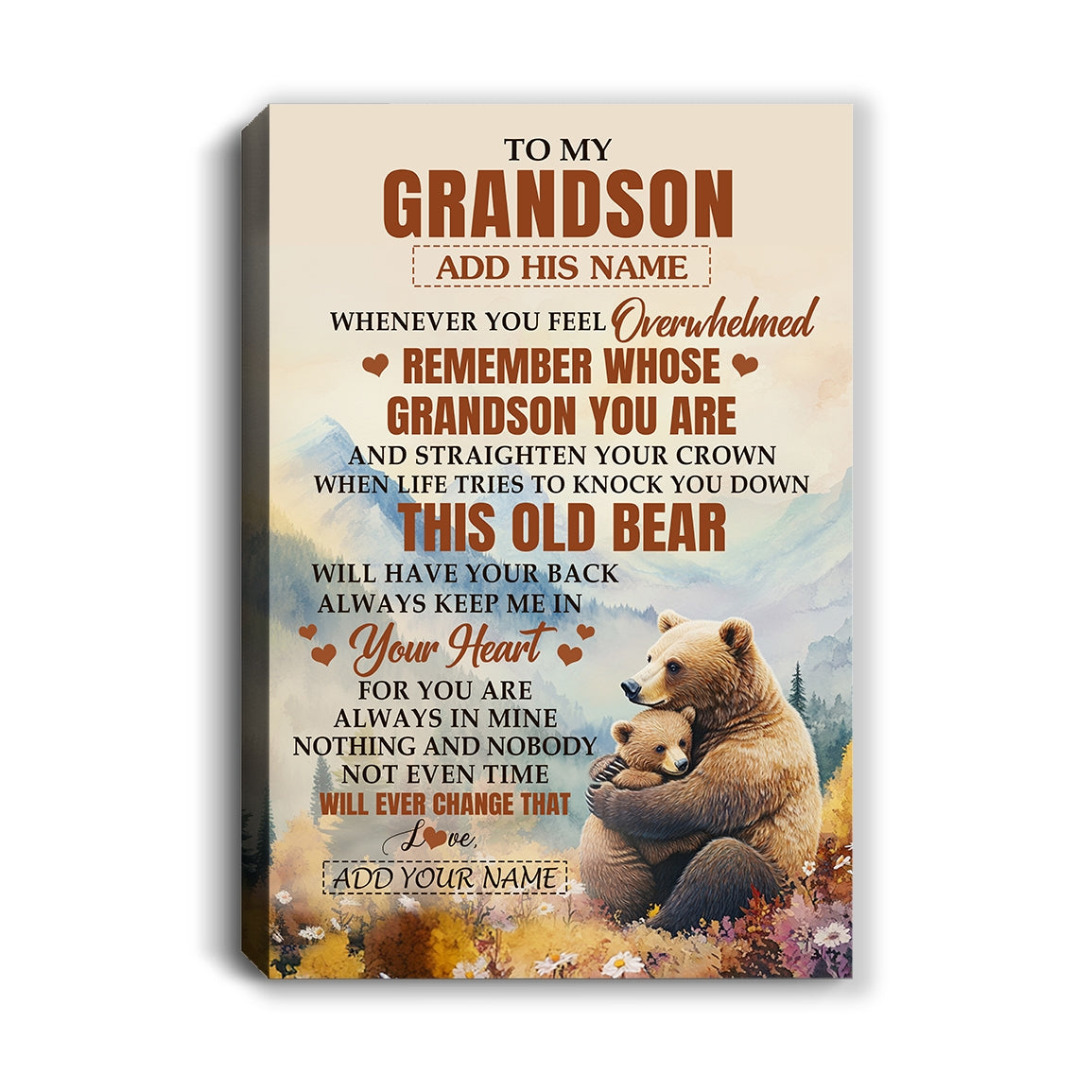 Personalized To My Grandson Gifts Canvas From Grandma Papa Whenever Bear Unique Birthday Gifts For Grandson Graduation Christmas Custom Wall Art Print Framed Canvas | teecentury