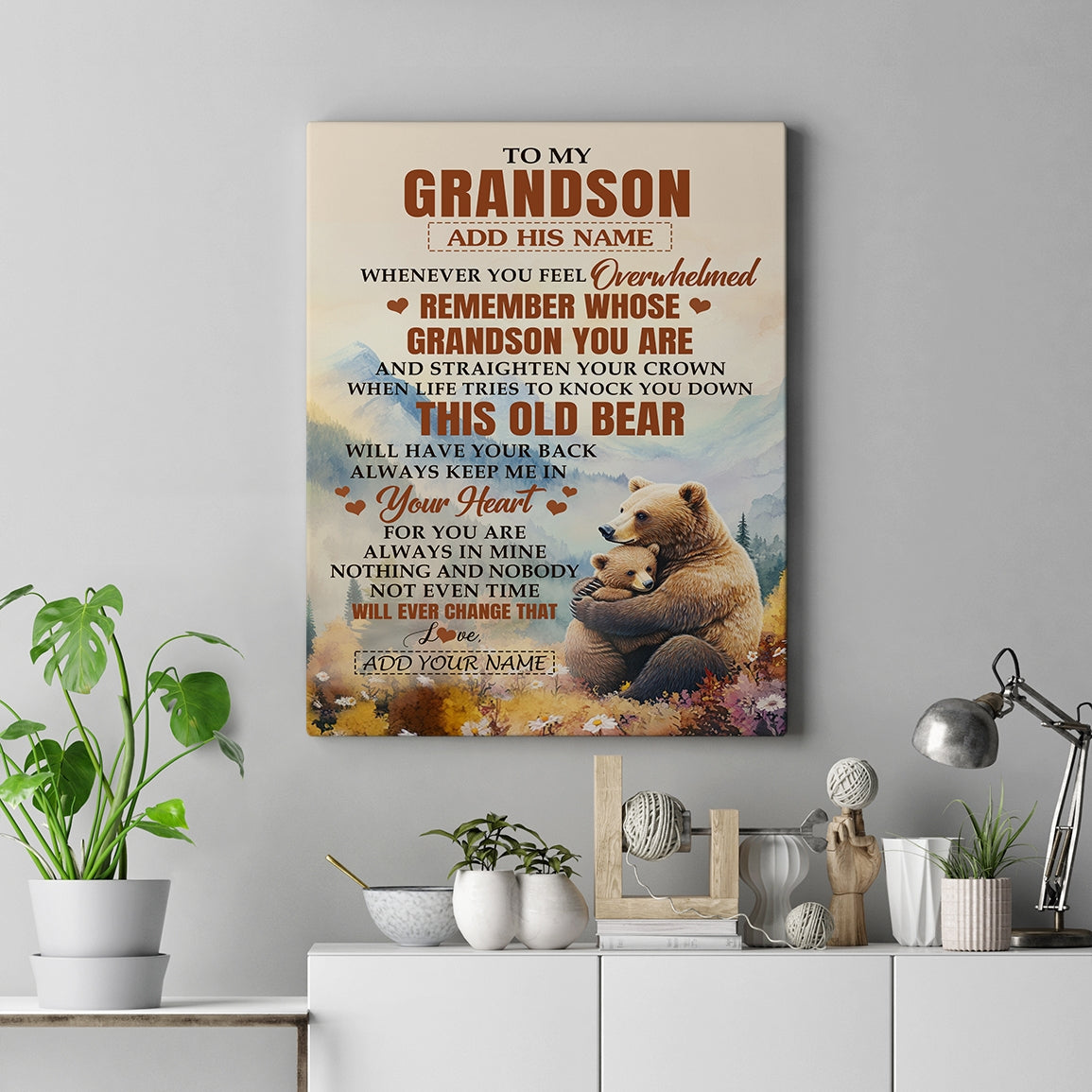 Personalized To My Grandson Gifts Canvas From Grandma Papa Whenever Bear Unique Birthday Gifts For Grandson Graduation Christmas Custom Wall Art Print Framed Canvas | teecentury