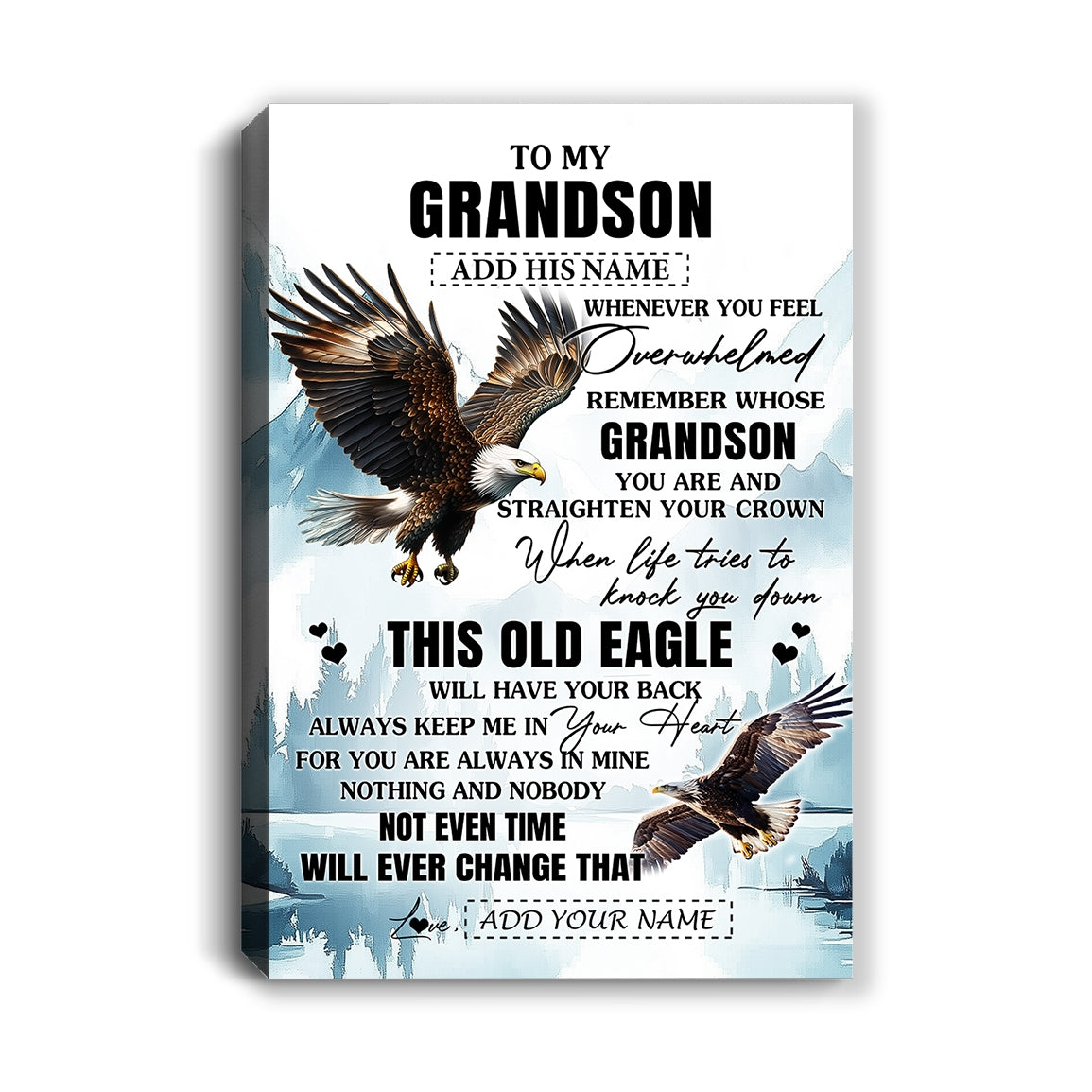 Personalized To My Grandson Gifts Canvas From Grandma Papa Whenever Eagle Unique Birthday Gifts For Grandson Graduation Christmas Custom Wall Art Framed Canvas | teecentury