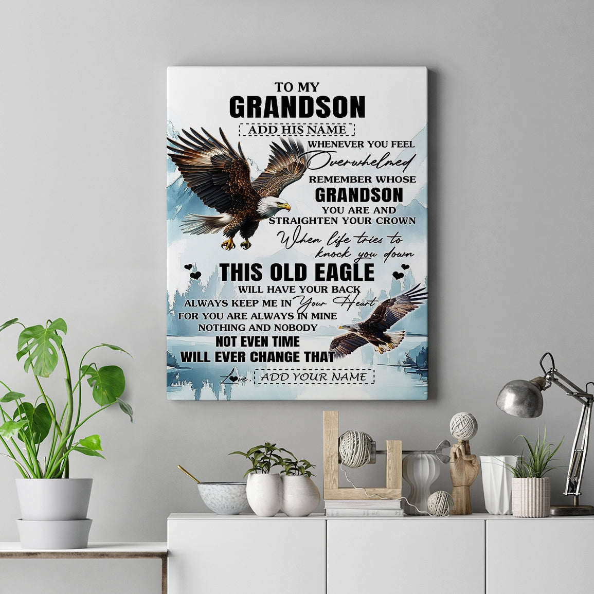 Personalized To My Grandson Gifts Canvas From Grandma Papa Whenever Eagle Unique Birthday Gifts For Grandson Graduation Christmas Custom Wall Art Framed Canvas | teecentury