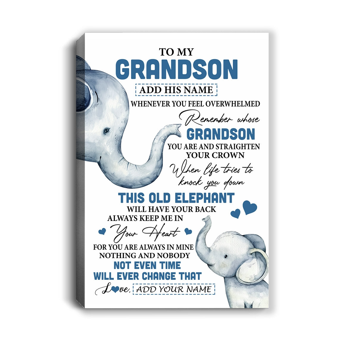 Personalized To My Grandson Gifts Canvas From Grandma Papa Whenever Elephant Unique Birthday Gifts For Grandson Graduation Christmas Custom Art Print Framed Canvas | teecentury