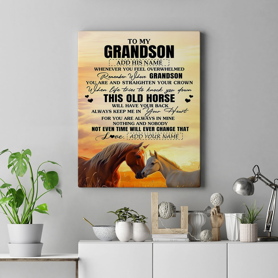 Personalized To My Grandson Gifts Canvas From Grandma Papa Whenever Horse Unique Birthday Gifts For Grandson Graduation Christmas Custom Wall Art Print Framed Canvas | teecentury