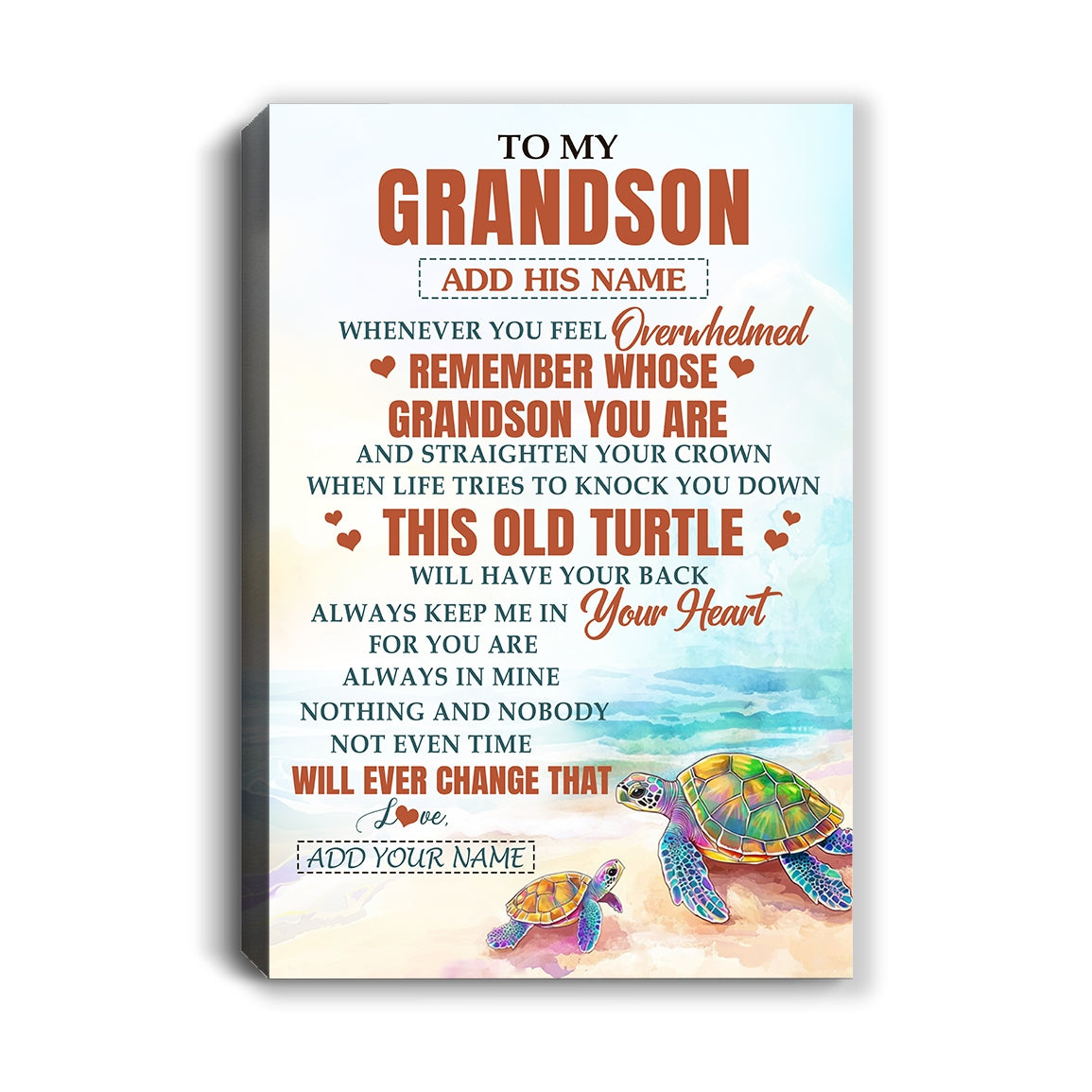 Personalized To My Grandson Gifts Canvas From Grandma Papa Whenever Turtle Unique Birthday Gifts For Grandson Graduation Christmas Custom Wall Art Print Framed Canvas | teecentury