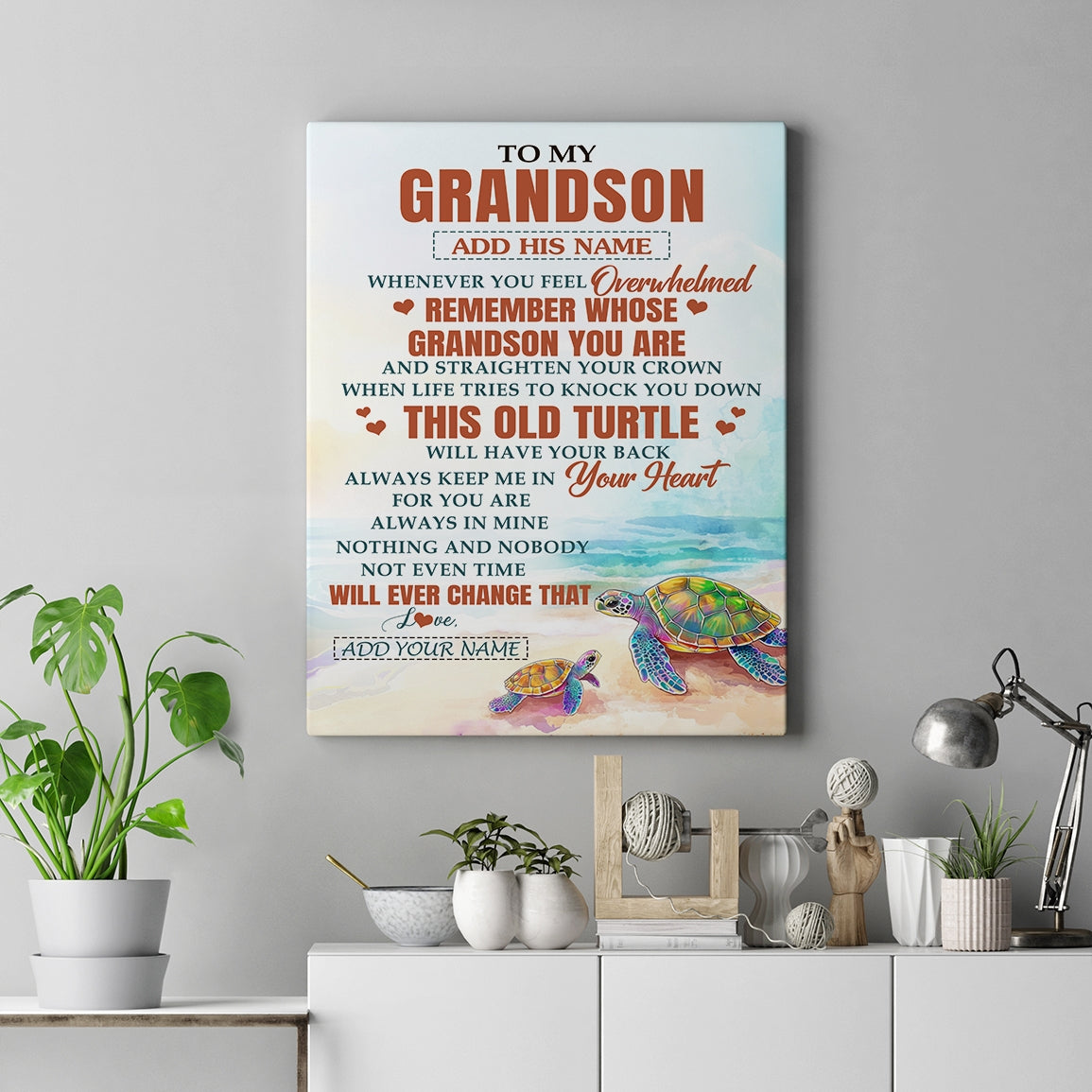 Personalized To My Grandson Gifts Canvas From Grandma Papa Whenever Turtle Unique Birthday Gifts For Grandson Graduation Christmas Custom Wall Art Print Framed Canvas | teecentury