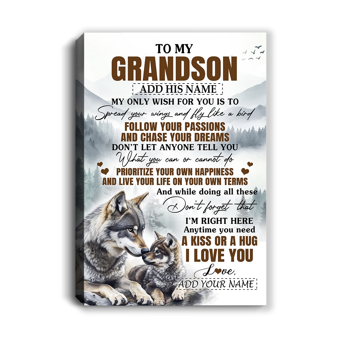 Personalized To My Grandson Gifts Canvas From Grandma Papa Wolf My Only Wish For You Grandson Birthday Gifts Graduation Christmas Customized Wall Art Framed Canvas | teecentury