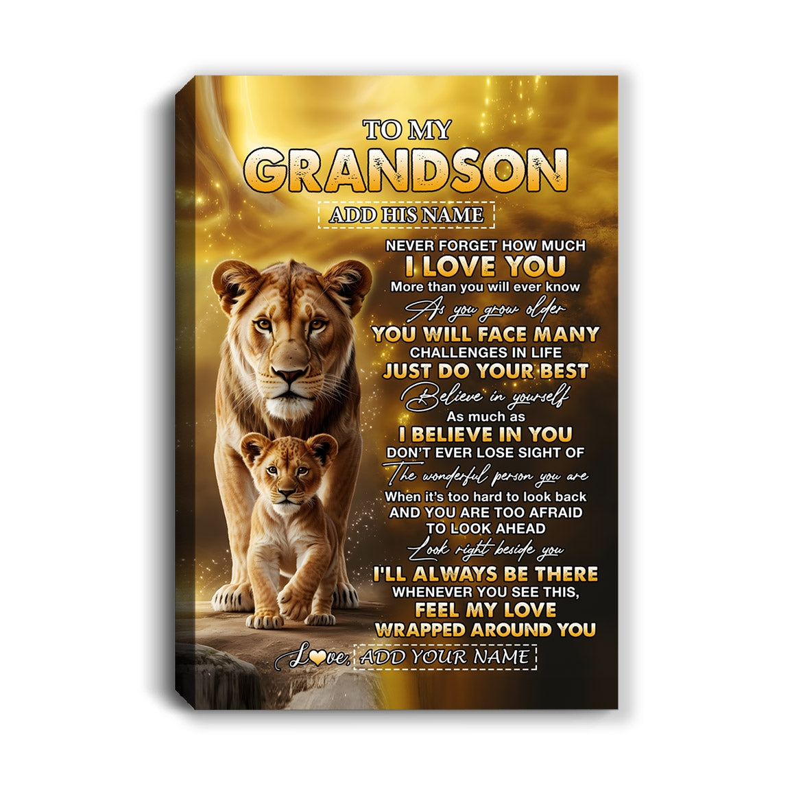 Personalized To My Grandson Gifts Canvas From Grandmother Never Forget How Much I Love You Lion Granddaughter Birthday Gifts Christmas Custom Wall Art Framed Canvas | teecentury