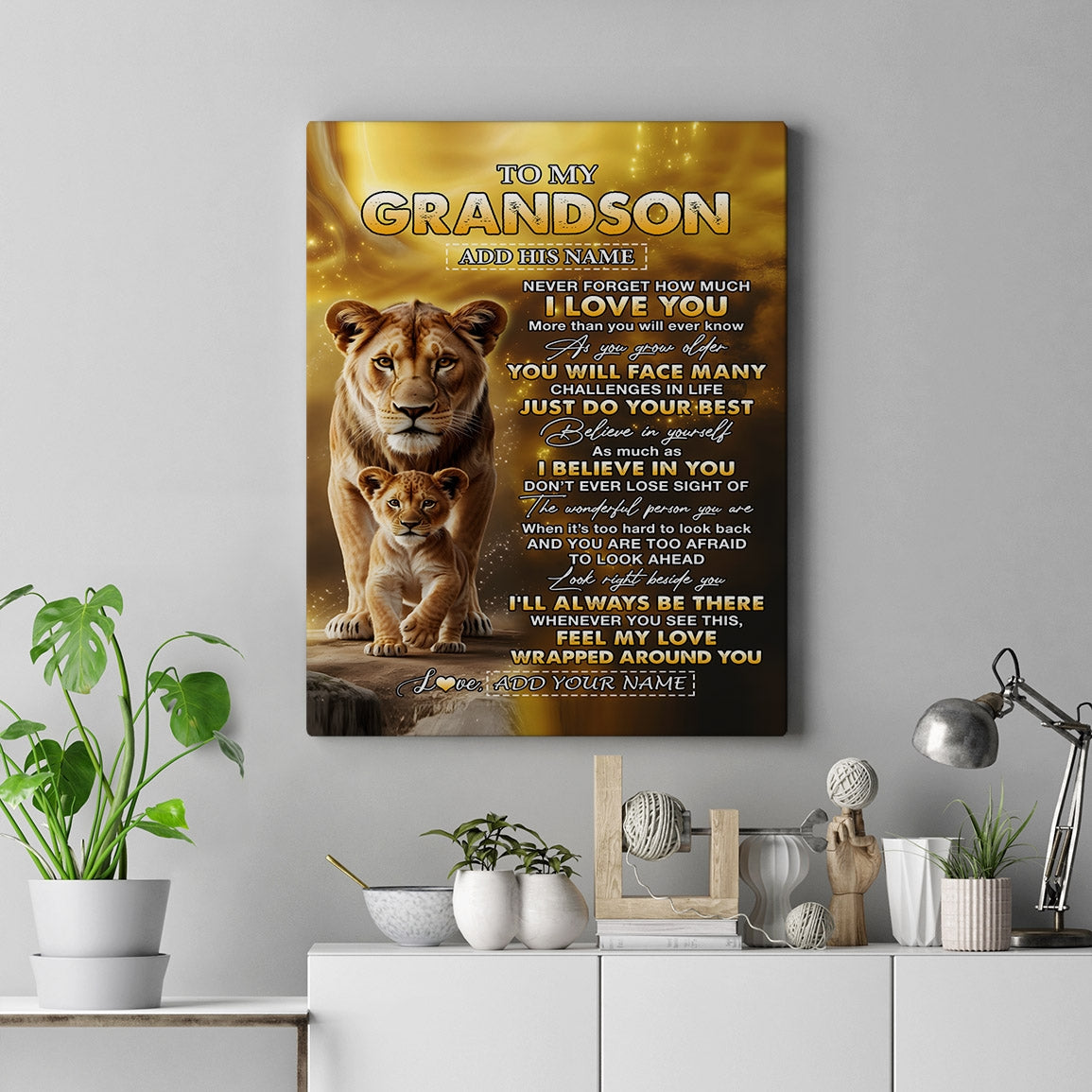 Personalized To My Grandson Gifts Canvas From Grandmother Never Forget How Much I Love You Lion Granddaughter Birthday Gifts Christmas Custom Wall Art Framed Canvas | teecentury