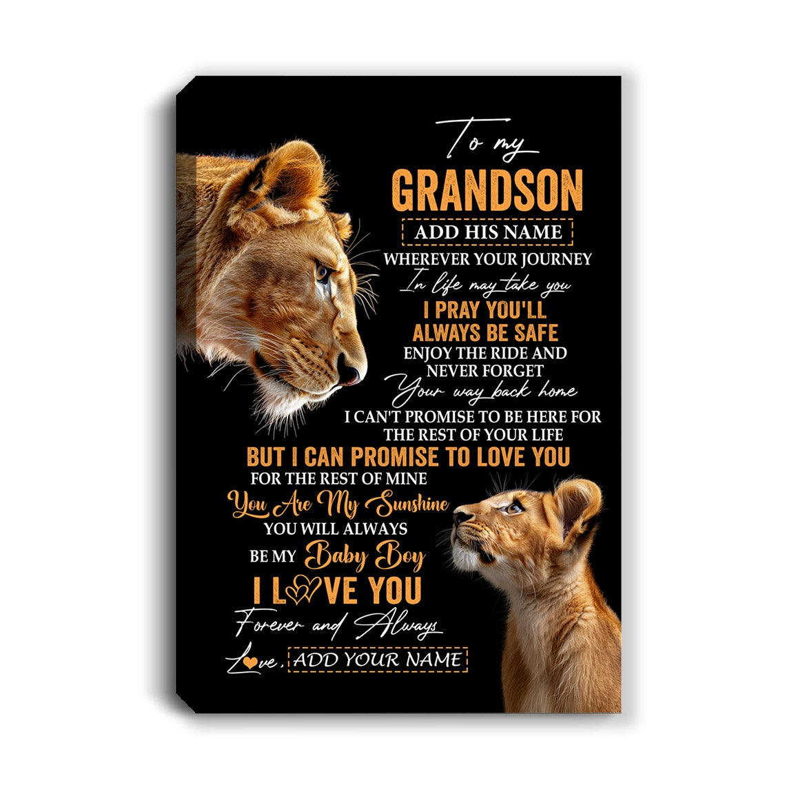 Personalized To My Grandson Gifts Canvas From Grandmother Wherever Your Journey In Life Lion Granddaughter Birthday Gifts Christmas Custom Wall Art Framed Canvas | teecentury