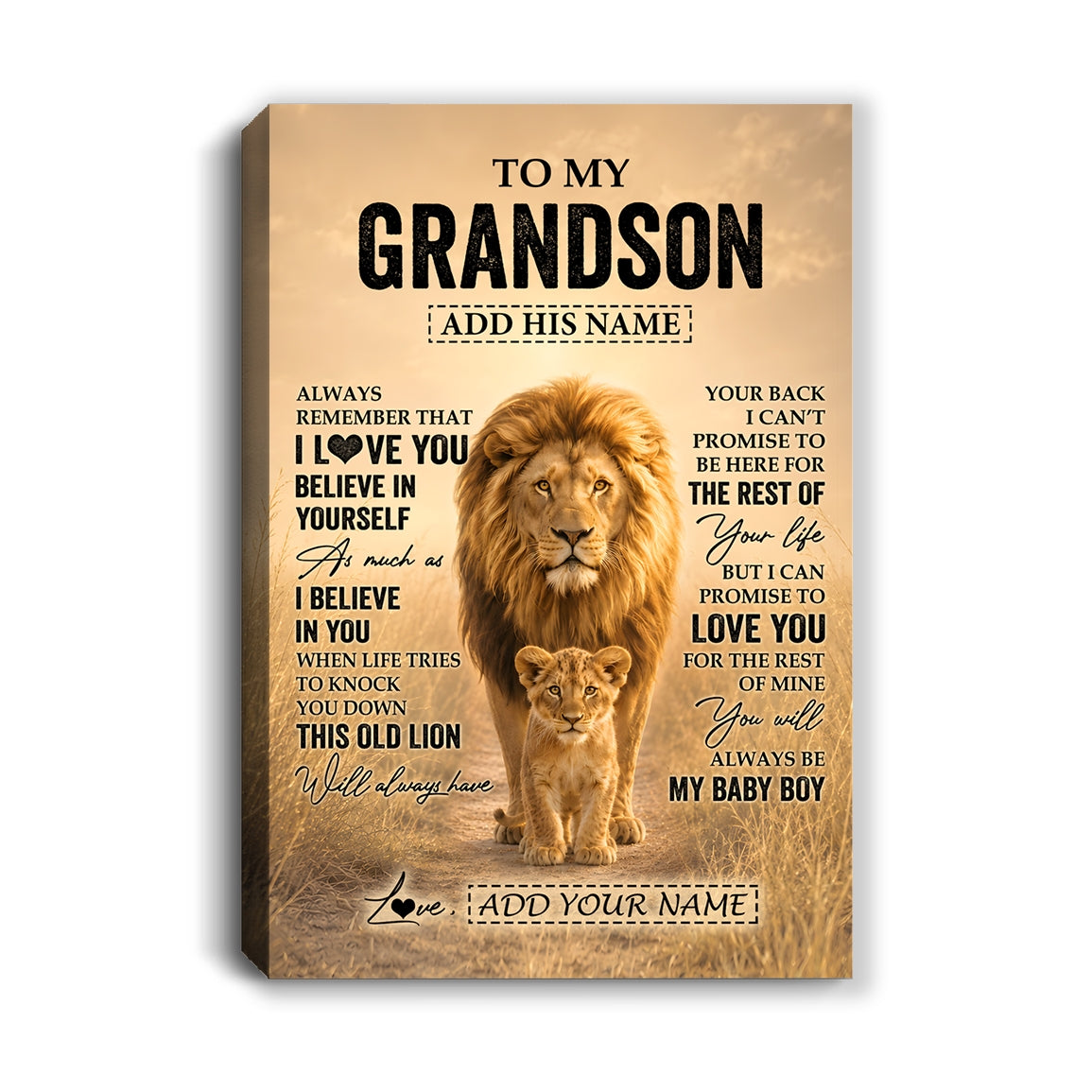 Personalized To My Grandson Gifts Canvas From Grandpa Papa Always Remember Lion Gifts For Grandson Birthday Graduation Christmas Custom Wall Art Framed Canvas | teecentury
