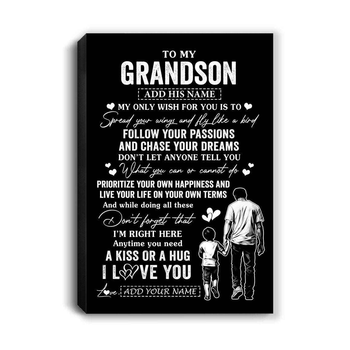 Personalized To My Grandson Gifts Canvas From Grandpa Papa My Only Wish For You Grandson Birthday Gifts Graduation Christmas Custom Wall Art Print Framed Canvas | teecentury