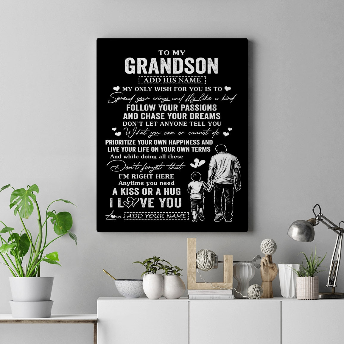 Personalized To My Grandson Gifts Canvas From Grandpa Papa My Only Wish For You Grandson Birthday Gifts Graduation Christmas Custom Wall Art Print Framed Canvas | teecentury