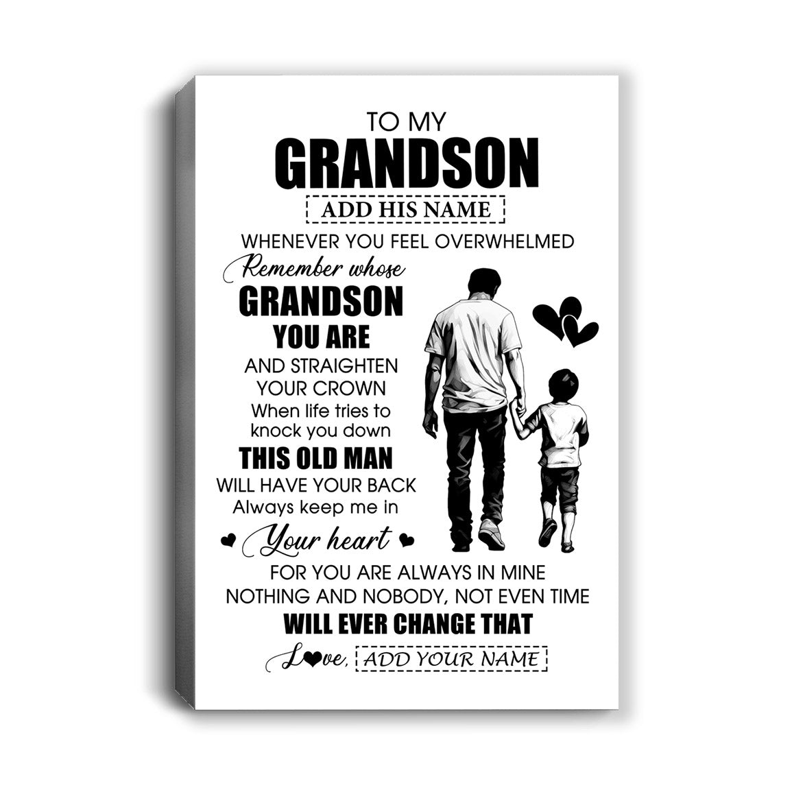 Personalized To My Grandson Gifts Canvas From Grandpa Papa Whenever Man Unique Birthday Gifts For Grandson Graduation Christmas Custom Wall Art Print Framed Canvas | teecentury