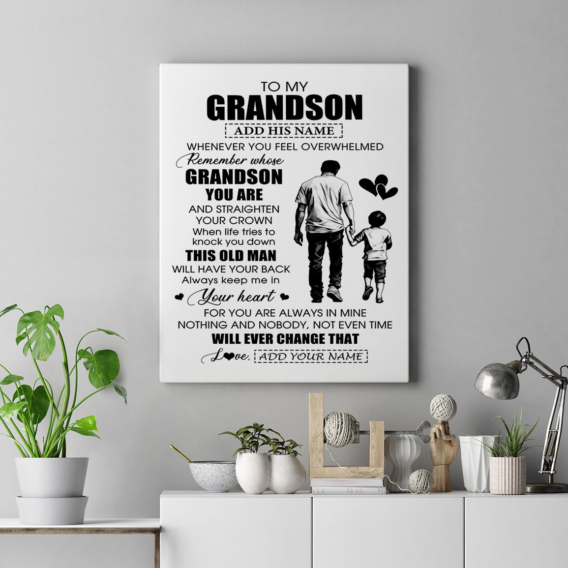 Personalized To My Grandson Gifts Canvas From Grandpa Papa Whenever Man Unique Birthday Gifts For Grandson Graduation Christmas Custom Wall Art Print Framed Canvas | teecentury