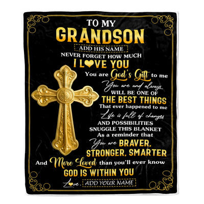 Personalized To My Grandson Gifts From Grandma Blanket Christian God Is With You Gifts For Grandson Birthday Present Graduation Christmas Fleece Blanket | teecentury