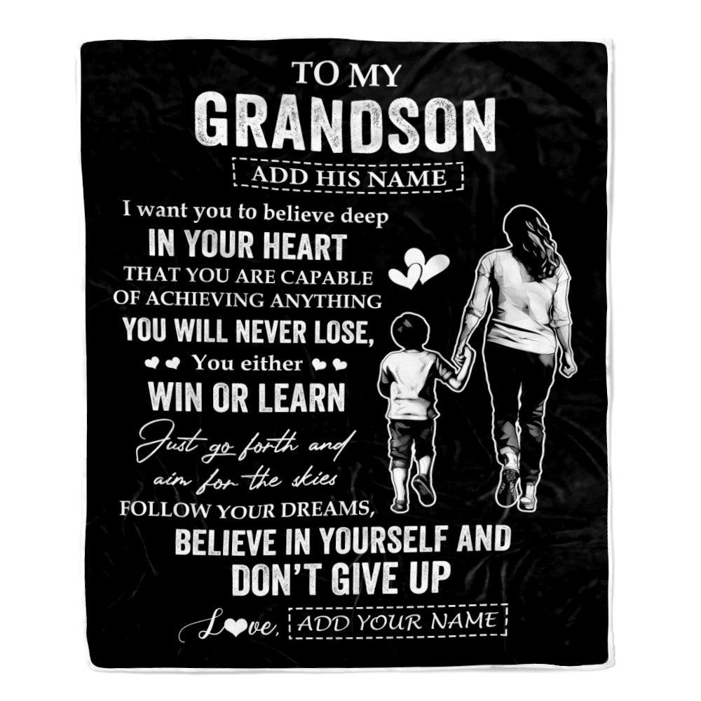 Personalized To My Grandson Gifts From Grandma Blanket Don't Give Up Grandmother Gifts For Grandson Birthday Graduation Christmas Customized Fleece Blanket | teecentury