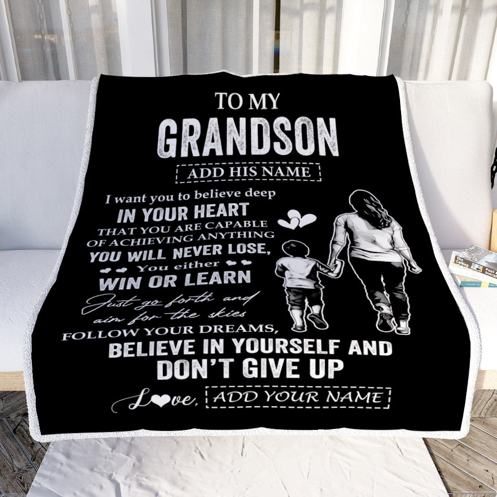 Personalized To My Grandson Gifts From Grandma Blanket Don't Give Up Grandmother Gifts For Grandson Birthday Graduation Christmas Customized Fleece Blanket | teecentury