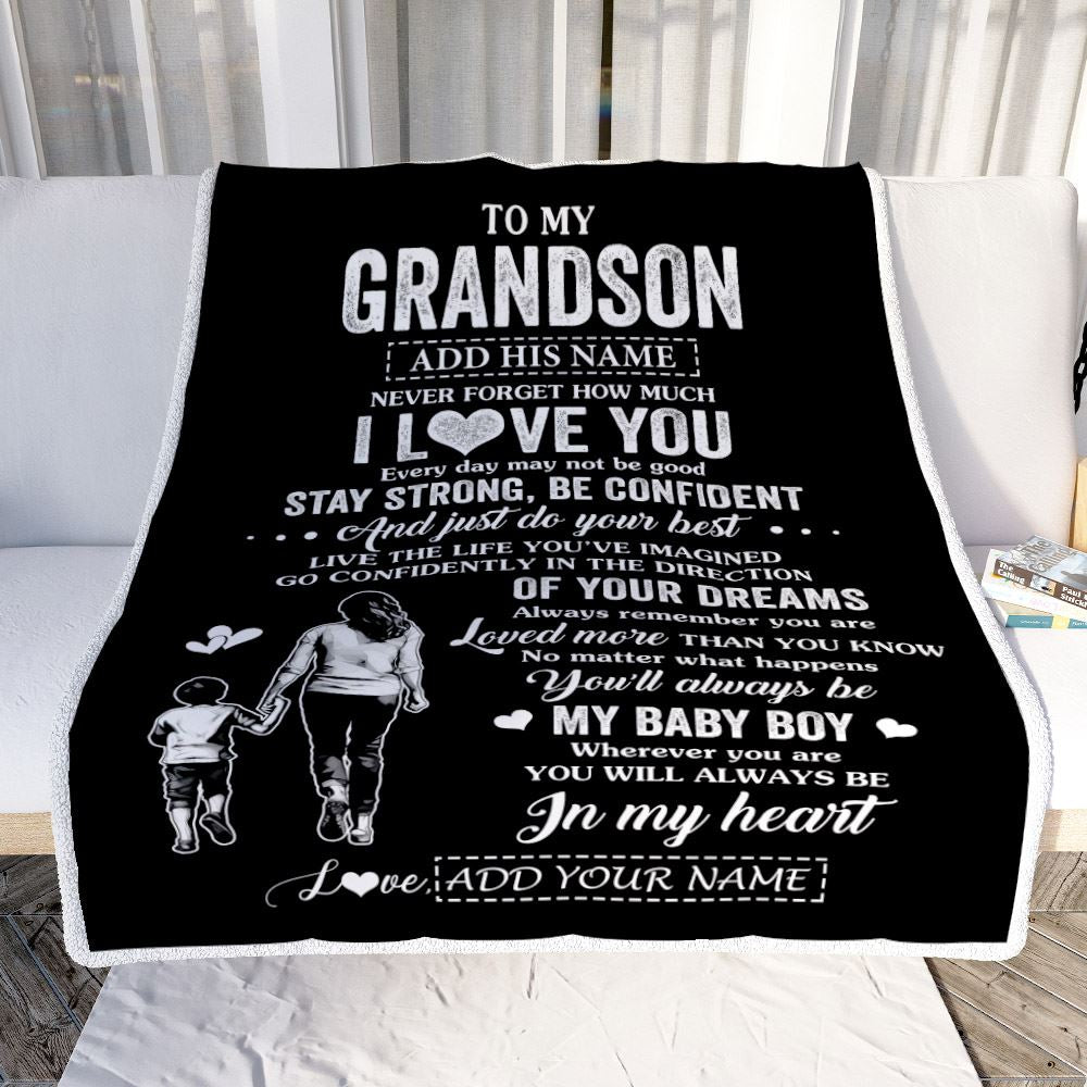 Personalized To My Grandson Gifts From Grandma Blanket Never Forget How Much I Love You Grandson Birthday Graduation Christmas Customized Fleece Throw Blanket | teecentury