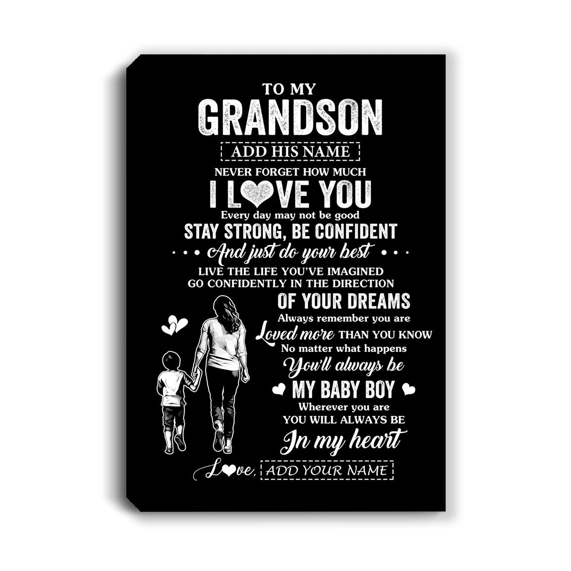 Personalized To My Grandson Gifts From Grandma Canvas Never Forget How Much I Love You Grandson Birthday Graduation Christmas Gift Custom Wall Art Framed Canvas | teecentury