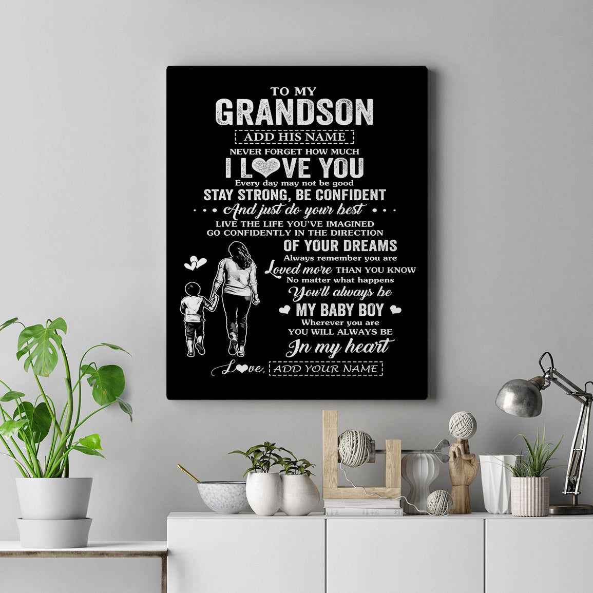 Personalized To My Grandson Gifts From Grandma Canvas Never Forget How Much I Love You Grandson Birthday Graduation Christmas Gift Custom Wall Art Framed Canvas | teecentury
