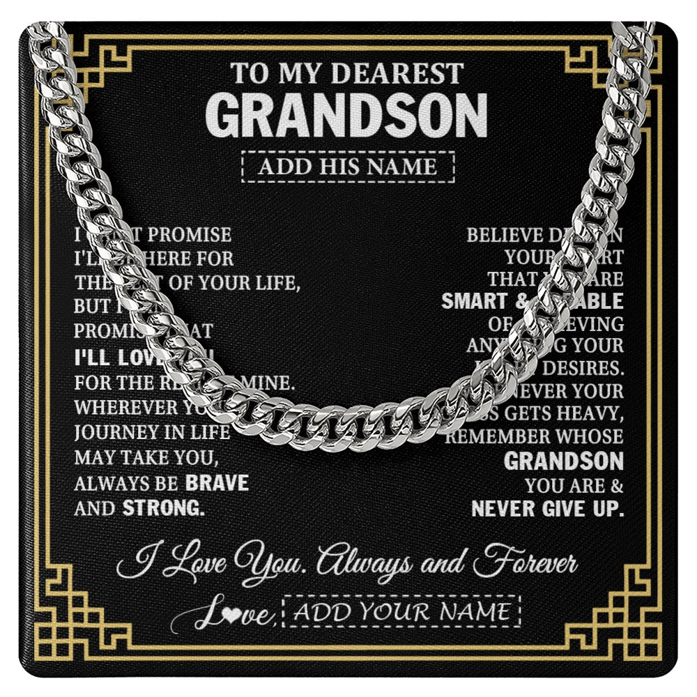Cuban Link Chain Necklace Stainless Steel | 1 | Personalized To My Grandson Gifts From Grandma Cross Necklace Never Give Up Inspirational Gift For Grandson Birthday Graduation Christmas Gift Box Message Card | https://teecentury.