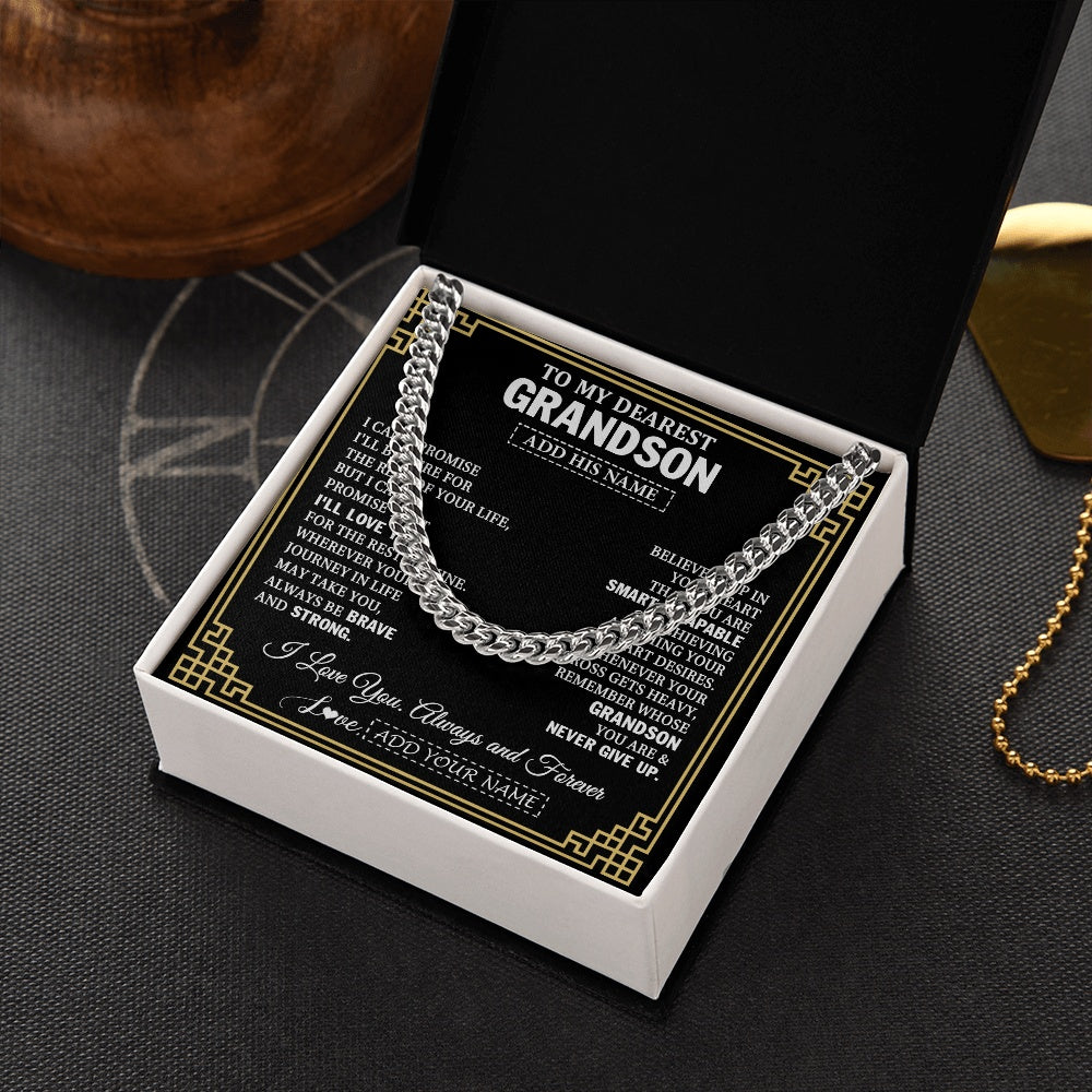 Cuban Link Chain Necklace Stainless Steel | 2 | Personalized To My Grandson Gifts From Grandma Cross Necklace Never Give Up Inspirational Gift For Grandson Birthday Graduation Christmas Gift Box Message Card | https://teecentury.