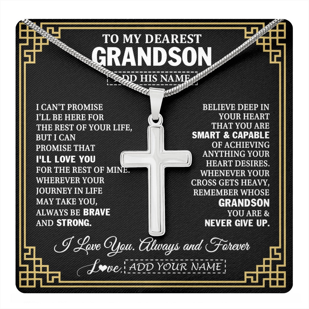 Stainless Cross Necklace Stainless Steel | 1 | Personalized To My Grandson Gifts From Grandma Cross Necklace Never Give Up Inspirational Gift For Grandson Birthday Graduation Christmas Gift Box Message Card | https://teecentury.