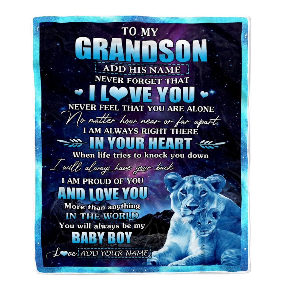 Personalized To My Grandson Gifts From Grandma Gigi Blanket I Love You Lion Birthday Gift Ideas For Grandson Graduation Christmas Customized Fleece Blanket | teecentury