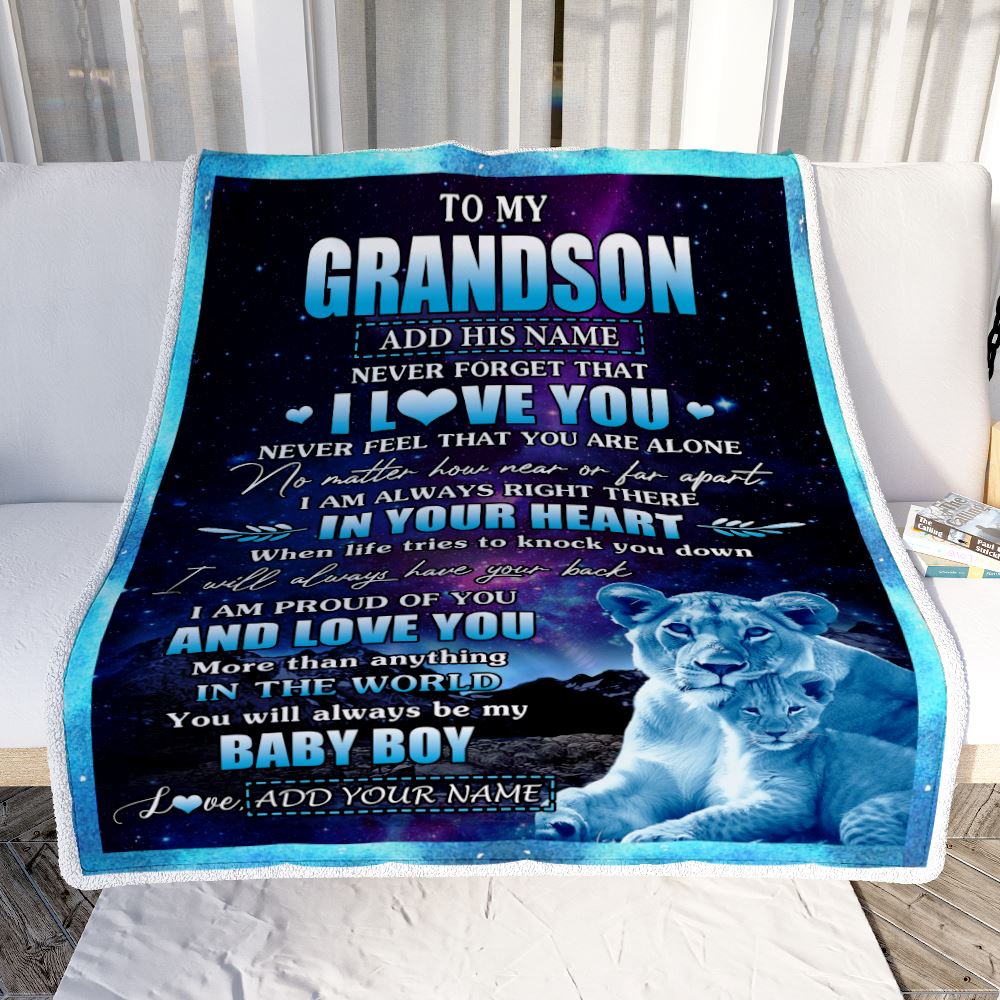 Personalized To My Grandson Gifts From Grandma Gigi Blanket I Love You Lion Birthday Gift Ideas For Grandson Graduation Christmas Customized Fleece Blanket | teecentury