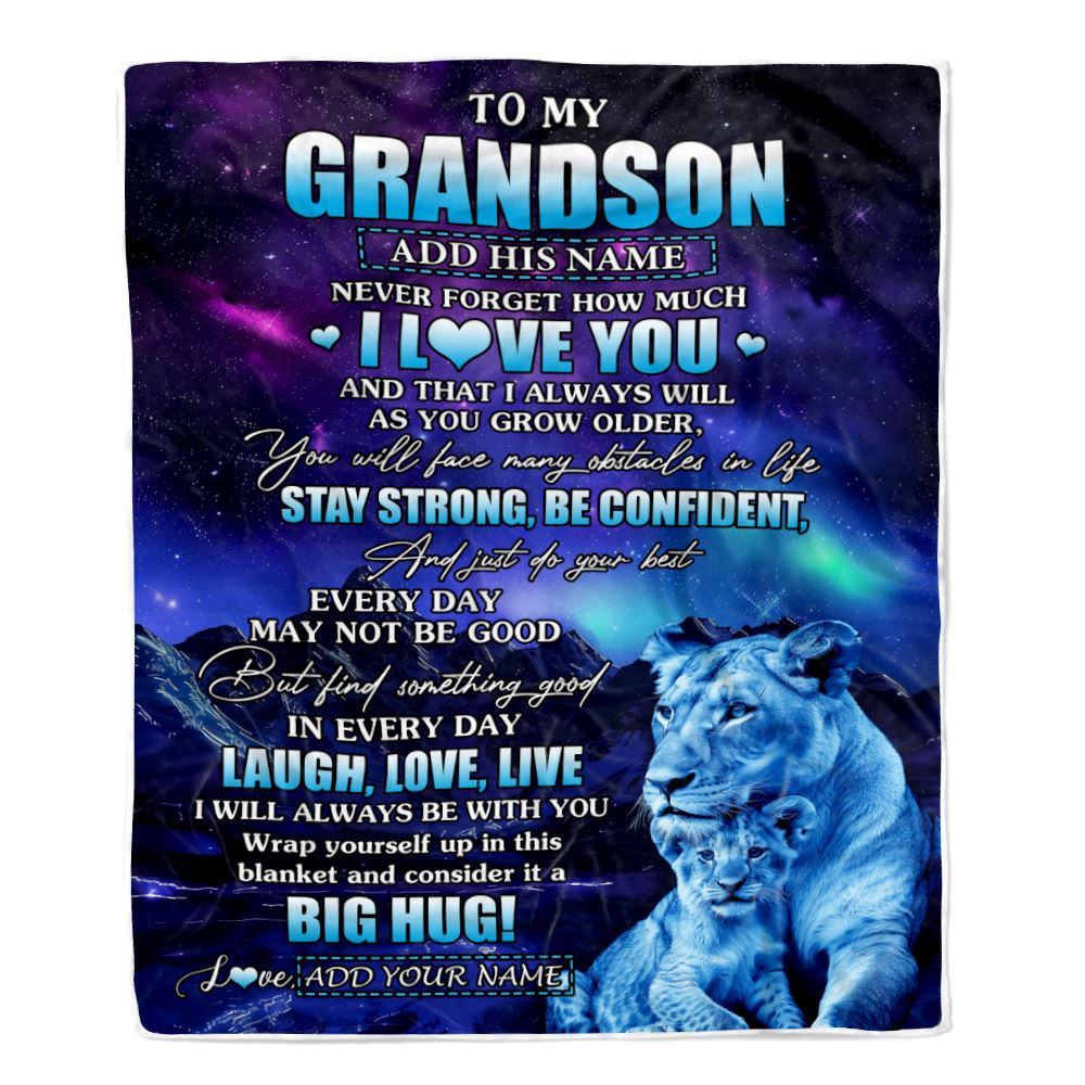 Personalized To My Grandson Gifts From Grandma Gigi Blanket Laught Love Live Lion Great Grandson Birthday Gifts Graduation Christmas Customized Fleece Blanket | teecentury