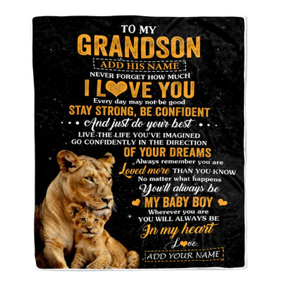Personalized To My Grandson Gifts From Grandma Gigi Blanket Lion Never Forget How Much I Love You Grandson Birthday Gifts Graduation Christmas Fleece Blanket | teecentury