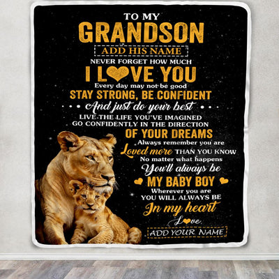 Personalized To My Grandson Gifts From Grandma Gigi Blanket Lion Never Forget How Much I Love You Grandson Birthday Gifts Graduation Christmas Fleece Blanket | teecentury