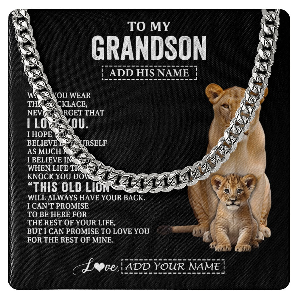 Cuban Link Chain Necklace Stainless Steel | 1 | Personalized To My Grandson Gifts From Grandma Gigi Necklace This Old Lion Love You Grandson Birthday Gifts Graduation Christmas Custom Gift Box Message Card | https://teecentury.