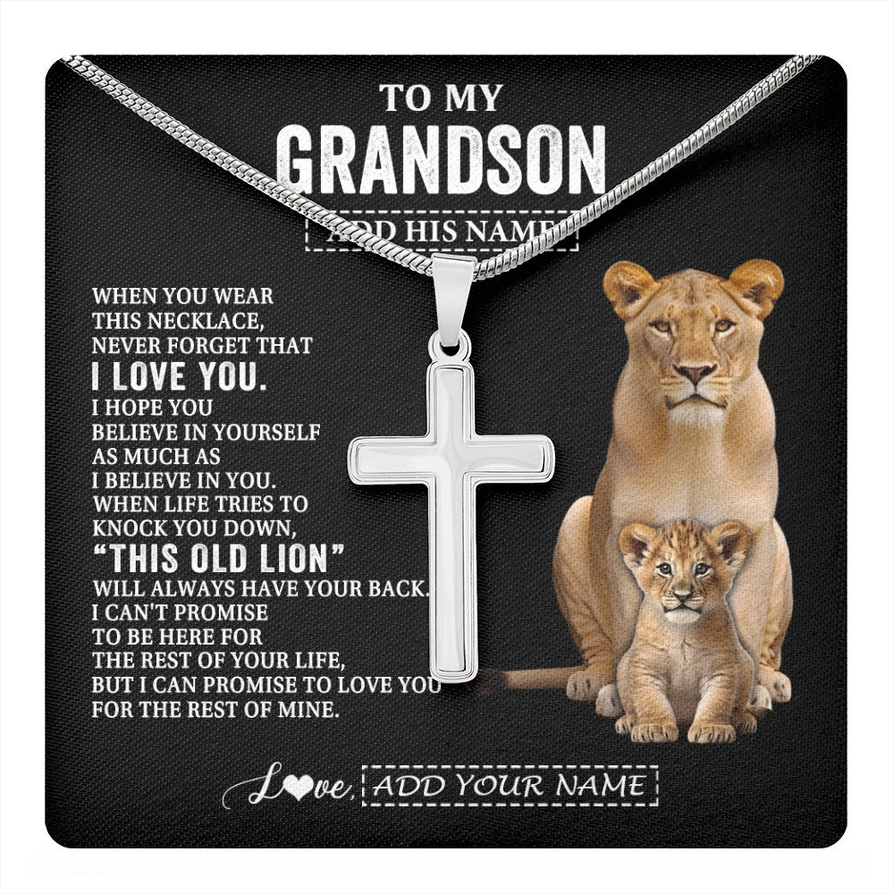Stainless Cross Necklace Stainless Steel | 1 | Personalized To My Grandson Gifts From Grandma Gigi Necklace This Old Lion Love You Grandson Birthday Gifts Graduation Christmas Custom Gift Box Message Card | https://teecentury.