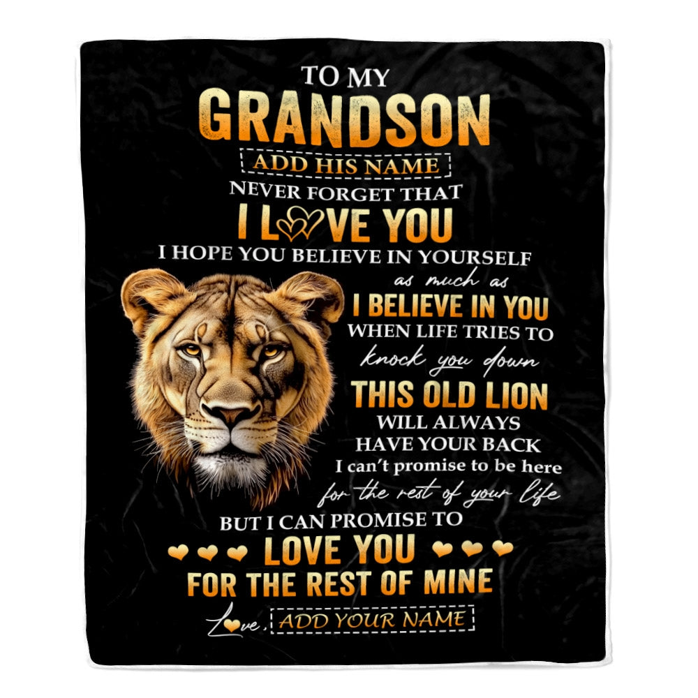 Personalized To My Grandson Gifts From Grandma Grandmother Blanket Old Lion Love You Grandson Birthday Gifts Graduation Christmas Customized Fleece Blanket | teecentury