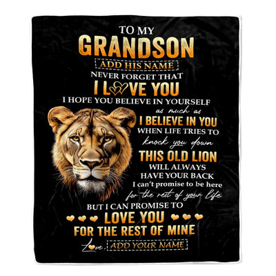 Personalized To My Grandson Gifts From Grandma Grandmother Blanket Old Lion Love You Grandson Birthday Gifts Graduation Christmas Customized Fleece Blanket | teecentury