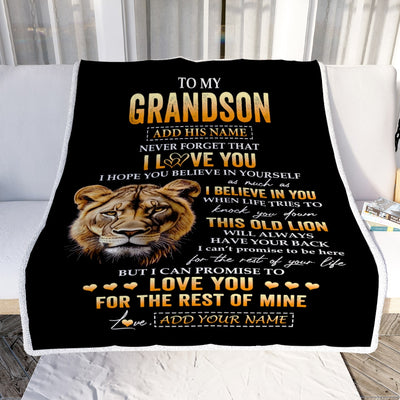 Personalized To My Grandson Gifts From Grandma Grandmother Blanket Old Lion Love You Grandson Birthday Gifts Graduation Christmas Customized Fleece Blanket | teecentury