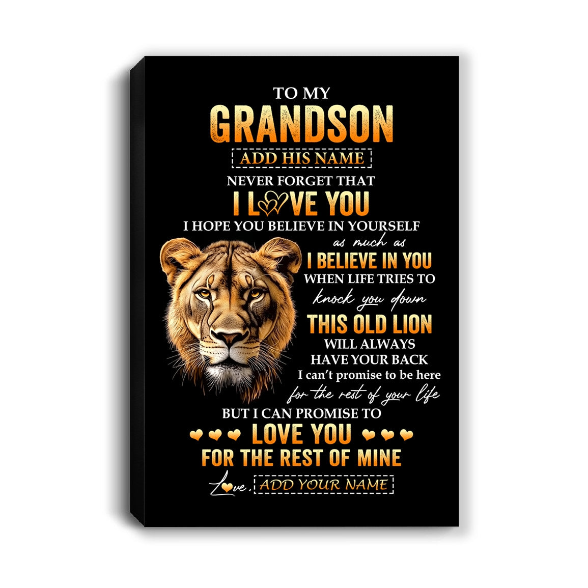 Personalized To My Grandson Gifts From Grandma Grandmother Canvas Old Lion Love You Grandson Birthday Gifts Graduation Christmas Custom Wall Art Print Framed Canvas | teecentury