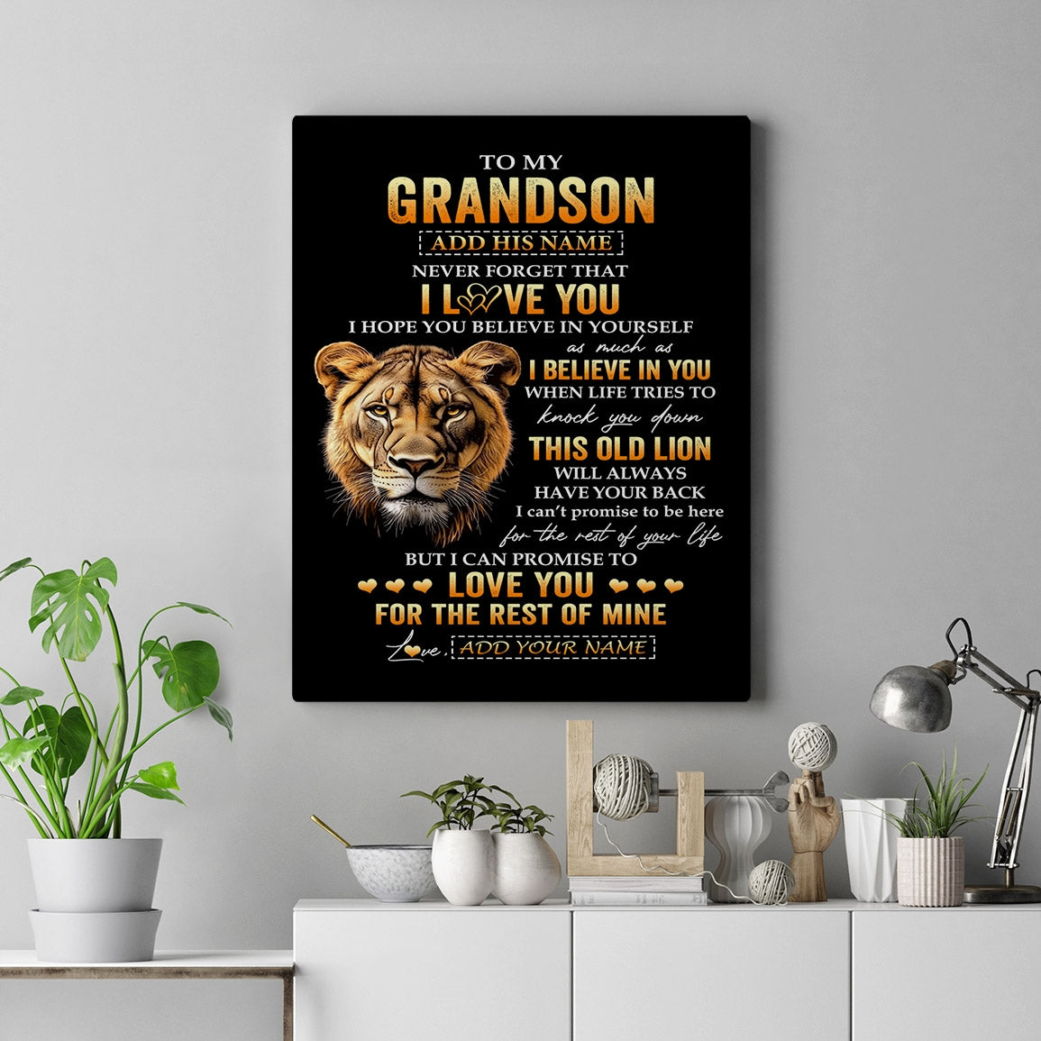 Personalized To My Grandson Gifts From Grandma Grandmother Canvas Old Lion Love You Grandson Birthday Gifts Graduation Christmas Custom Wall Art Print Framed Canvas | teecentury