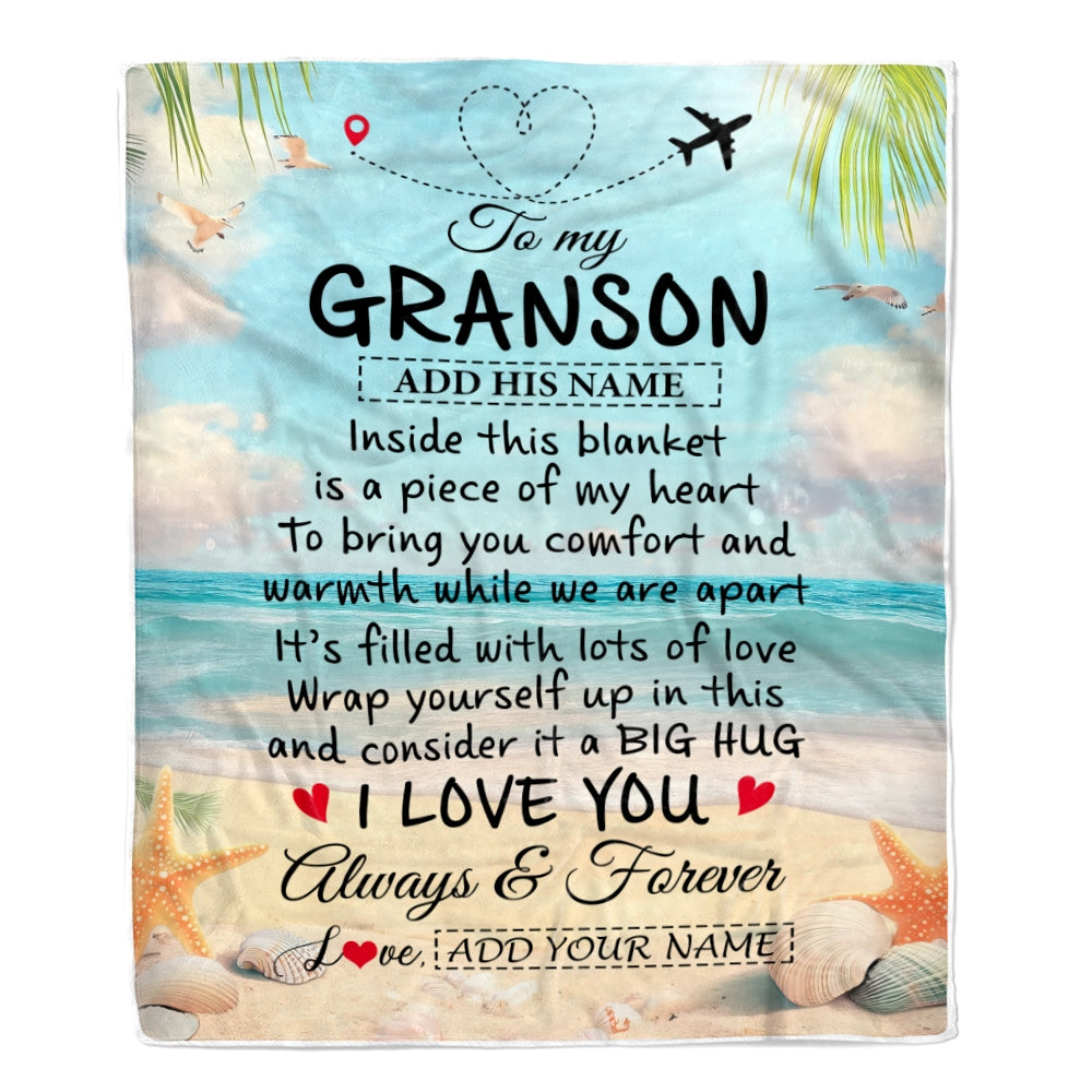 Personalized To My Grandson Gifts From Grandma Grandpa Blanket Beach I Love You Birthday Gifts Graduation For Grandson Christmas Fleece Blanket | teecentury