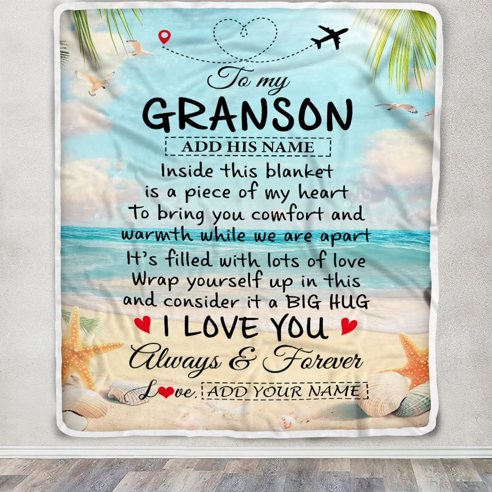 Personalized To My Grandson Gifts From Grandma Grandpa Blanket Beach I Love You Birthday Gifts Graduation For Grandson Christmas Fleece Blanket | teecentury