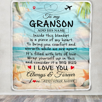 Personalized To My Grandson Gifts From Grandma Grandpa Blanket Beach I Love You Birthday Gifts Graduation For Grandson Christmas Fleece Blanket | teecentury